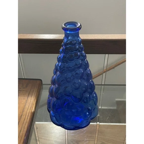 Cobalt Blue Vintage Glass Vase Bubble Mid Century Genie Bottle 10.5" Tall - Picture 6 of 6